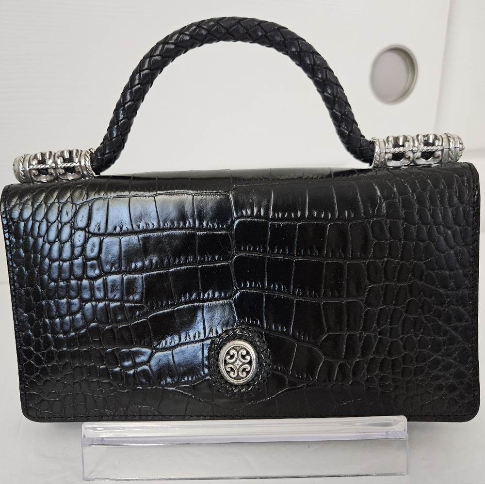 Brighton EUC CELTIC Black Moc Croc Leather Petite Handbag